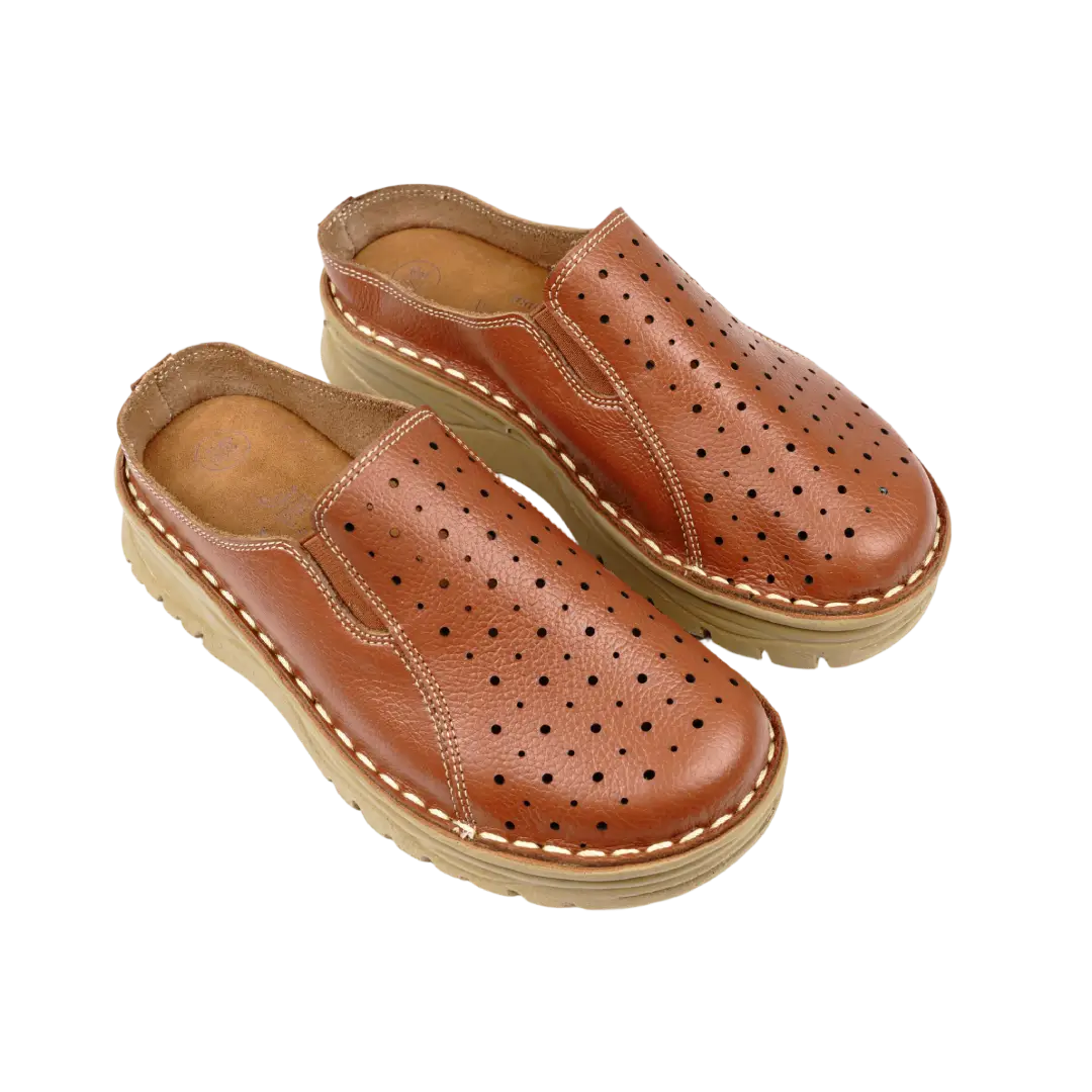 244 Women Genuine Leather Medical Clogs – Comfortable Orthopedic Walking Shoes