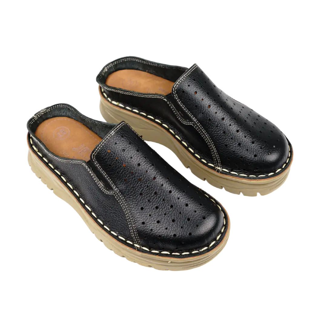 244 Women Genuine Leather Medical Clogs – Comfortable Orthopedic Walking Shoes