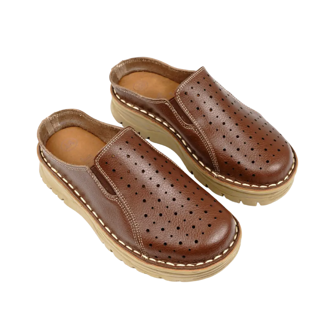 244 Women Genuine Leather Medical Clogs – Comfortable Orthopedic Walking Shoes