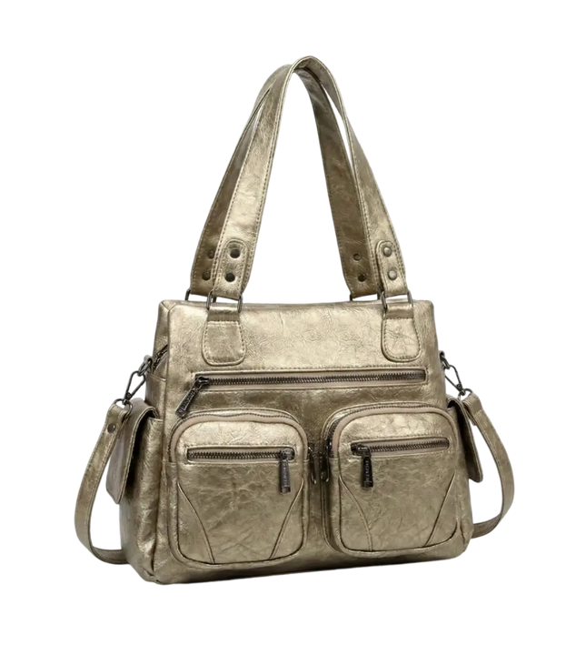 شنطة كتف حريمي كبيرة موديل M22 بحزام كروس جلد مستورد – شنطة عملية للعمل 