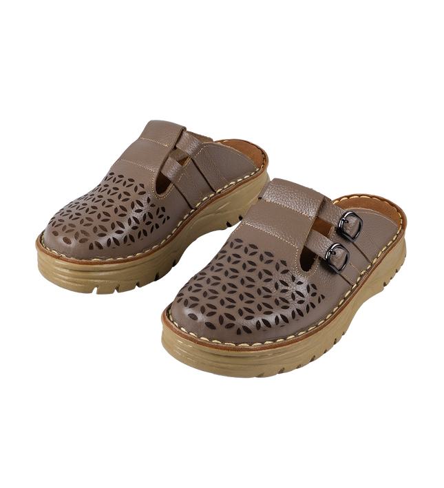 سابو حريمي جلد طبيعي مريح للمشي موديل 206 – شوز طبي بمقاسات واسعة 