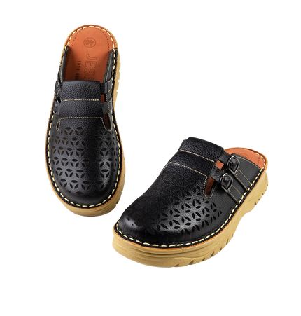 سابو حريمي جلد طبيعي مريح للمشي موديل 206 – شوز طبي بمقاسات واسعة 