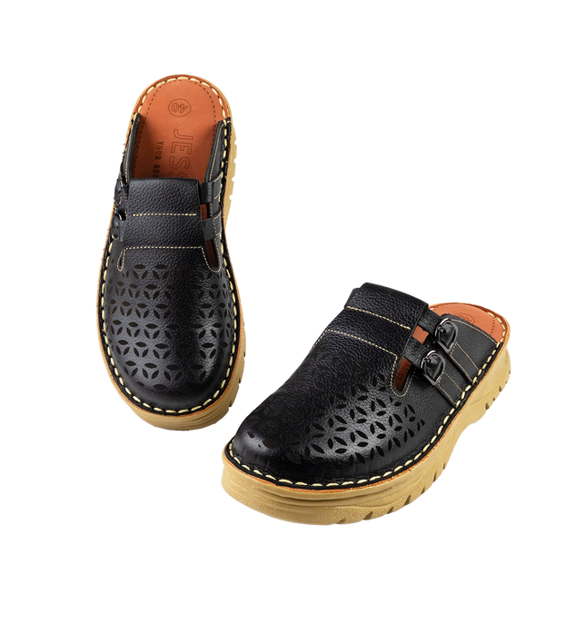 سابو حريمي جلد طبيعي مريح للمشي موديل 206 – شوز طبي بمقاسات واسعة 