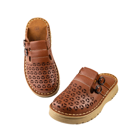 سابو حريمي جلد طبيعي مريح للمشي موديل 206 – شوز طبي بمقاسات واسعة 