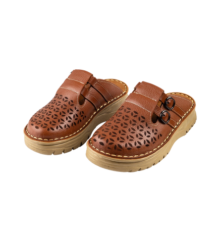 سابو حريمي جلد طبيعي مريح للمشي موديل 206 – شوز طبي بمقاسات واسعة 