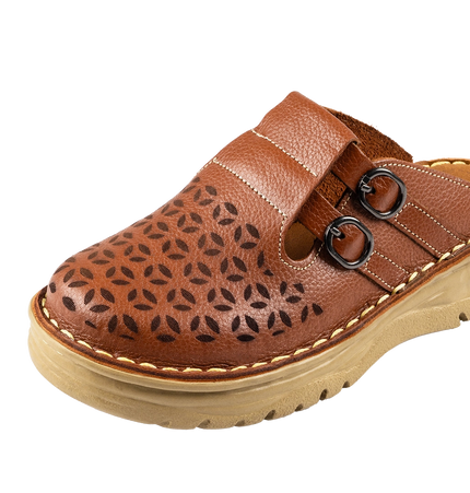 سابو حريمي جلد طبيعي مريح للمشي موديل 206 – شوز طبي بمقاسات واسعة 