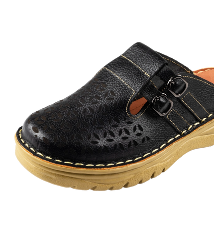 سابو حريمي جلد طبيعي مريح للمشي موديل 206 – شوز طبي بمقاسات واسعة 