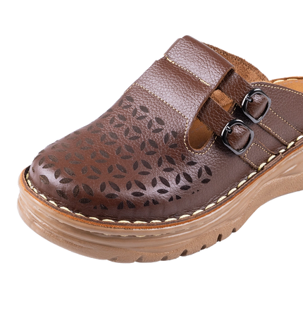 سابو حريمي جلد طبيعي مريح للمشي موديل 206 – شوز طبي بمقاسات واسعة 