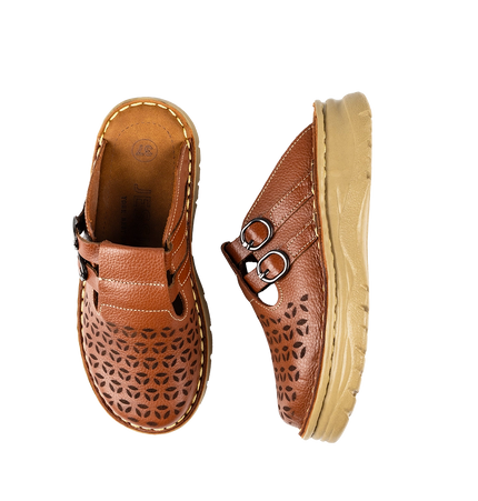 سابو حريمي جلد طبيعي مريح للمشي موديل 206 – شوز طبي بمقاسات واسعة 