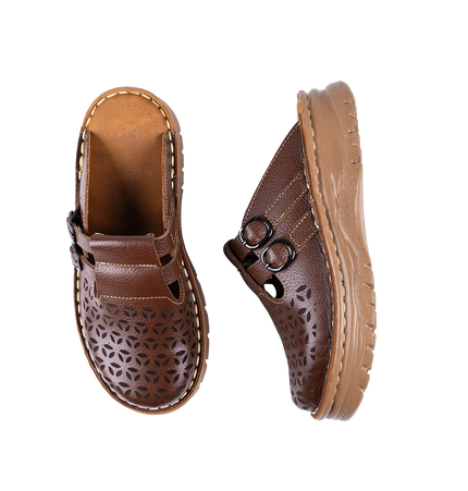 سابو حريمي جلد طبيعي مريح للمشي موديل 206 – شوز طبي بمقاسات واسعة 