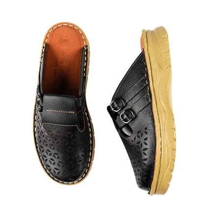 سابو حريمي جلد طبيعي مريح للمشي موديل 206 – شوز طبي بمقاسات واسعة 