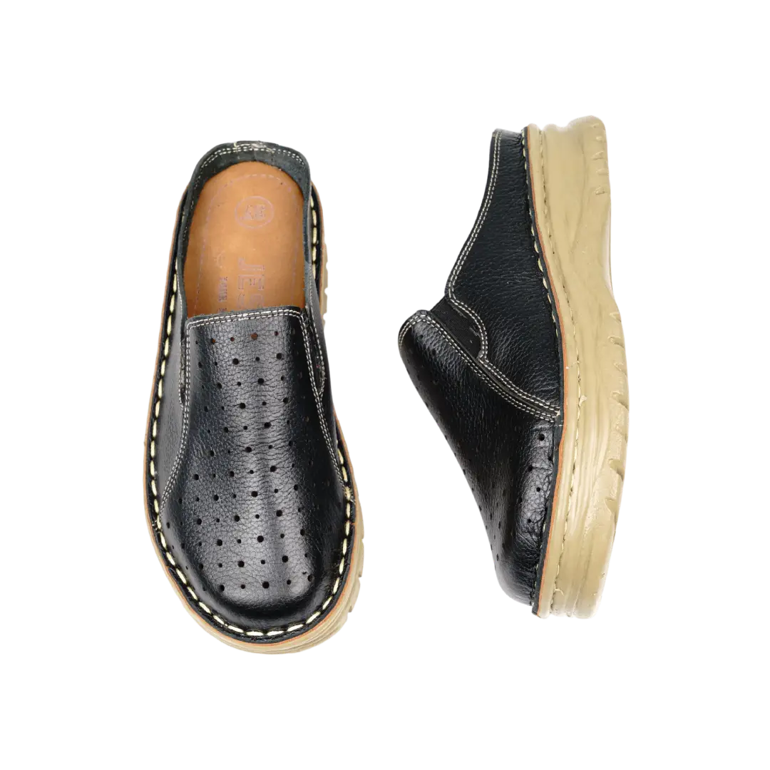 244 Women Genuine Leather Medical Clogs – Comfortable Orthopedic Walking Shoes