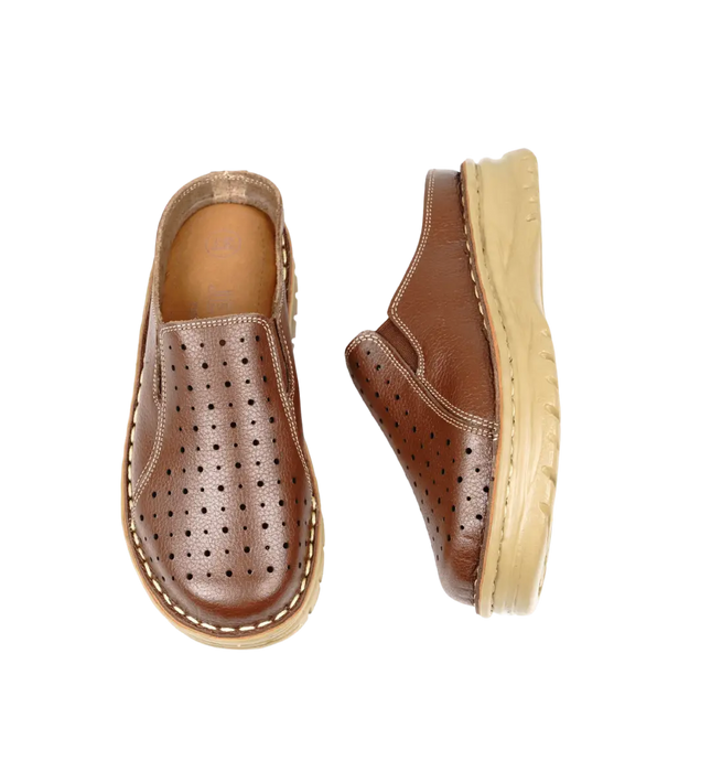 سابو حريمي جلد طبيعي مريح للمشي موديل 244 – شوز طبي بمقاسات واسعة 