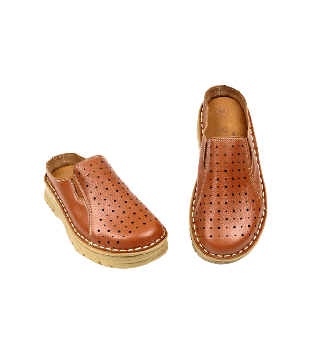 سابو حريمي جلد طبيعي مريح للمشي موديل 244 – شوز طبي بمقاسات واسعة 