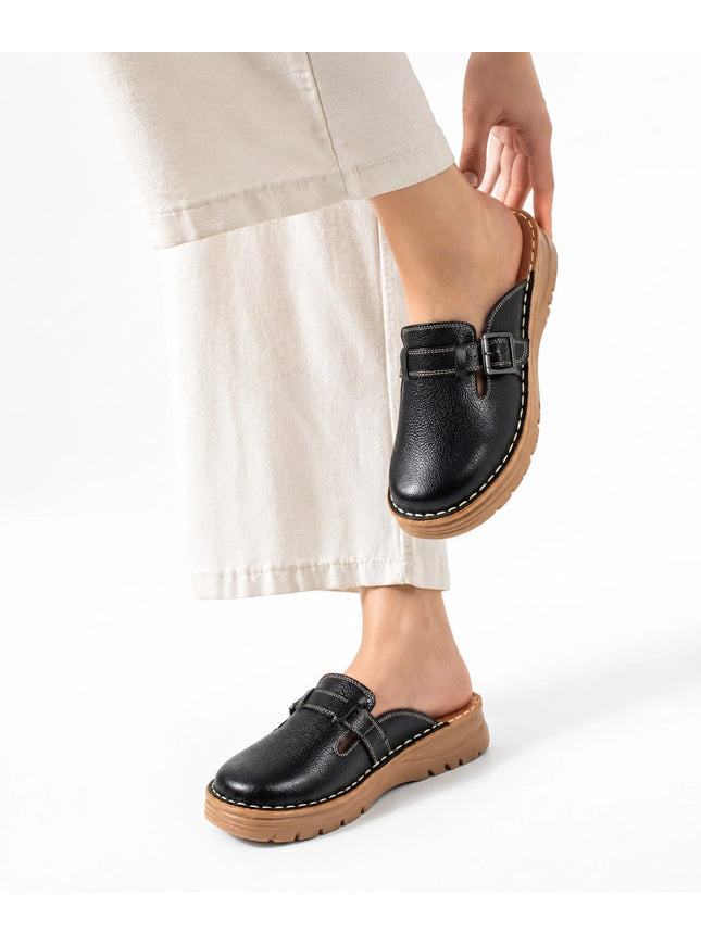 205 Women Genuine Leather Medical Clogs – Comfortable Orthopedic Walking Shoes