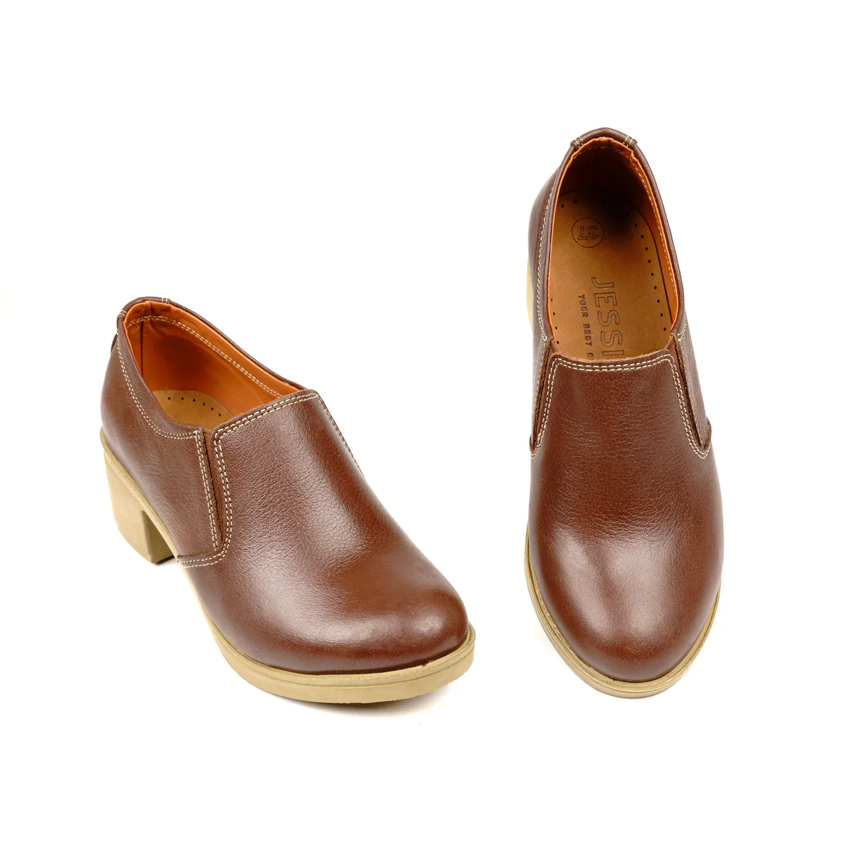 كود 307 حذاء حريمى بكعب جلد طبيعى - بني - جيسيكا