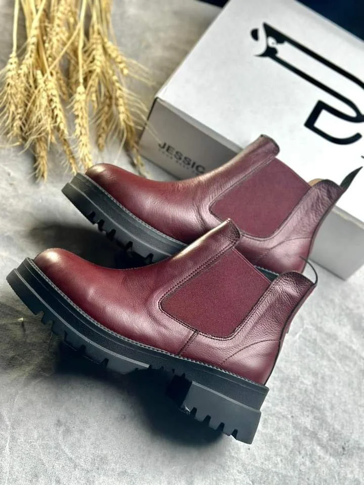 هاف بوت جلد طبيعي كود 542 - صورة حقيقية - جيسيكا